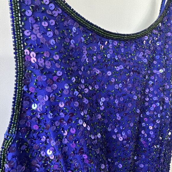 VTG‎ Y2K Scala Beaded 100% Silk Gown Prom Dress Formal Size L Blue 90s Fairy - Picture 3 of 14